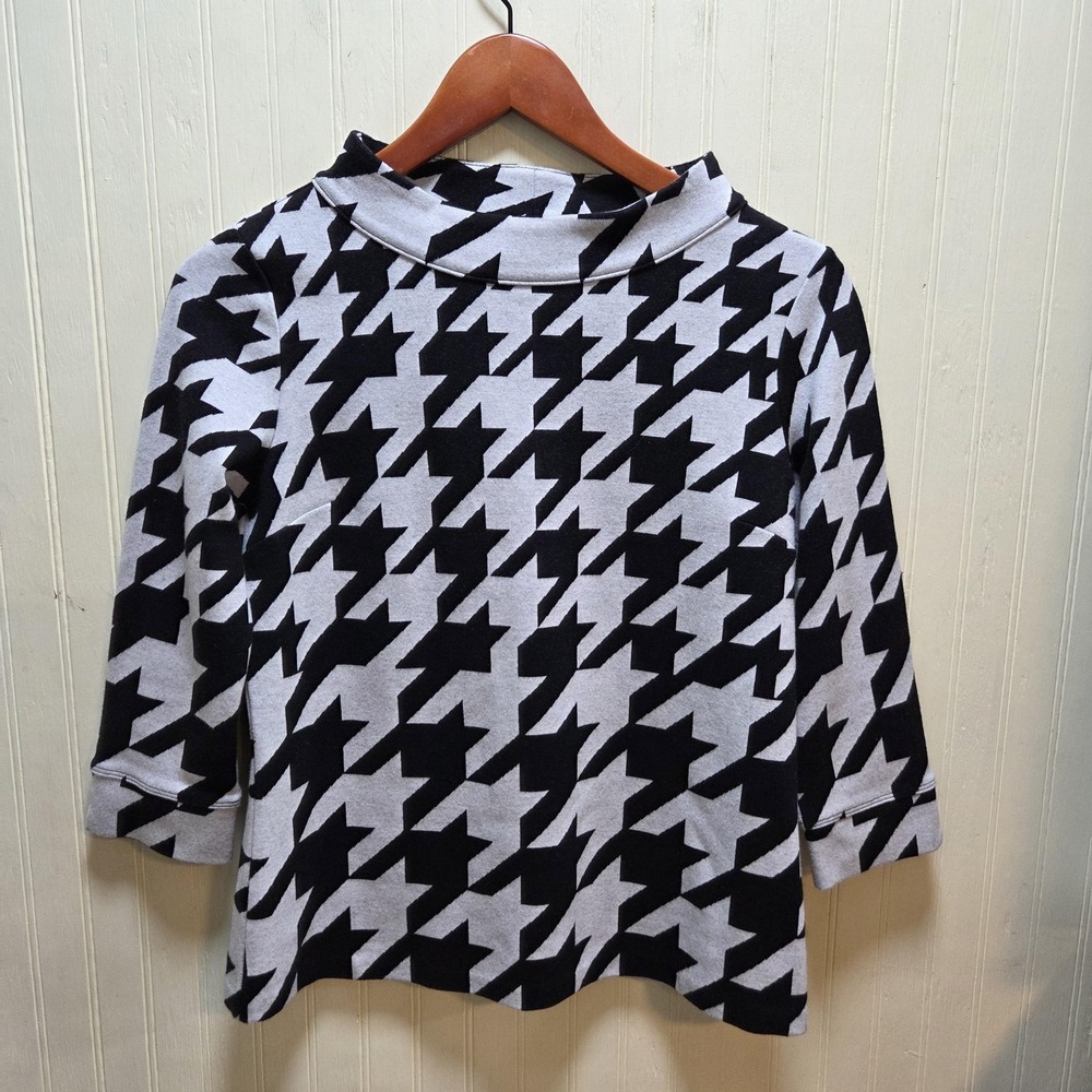 Talbots Sweater Womens Petite Small Gray Houndstooth Boat Neck Knit Pullover - Picture 2 of 7